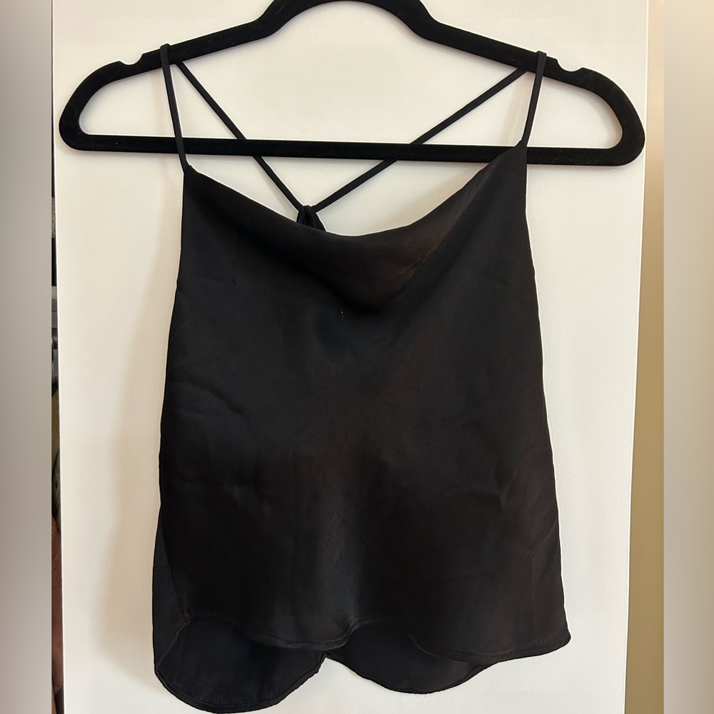 Black Zara cowl neck crop top with open back